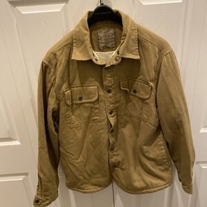 Jachs New York Chore Coat Jacket Barn Large Tan Sherpa Lined Full Snap Pockets